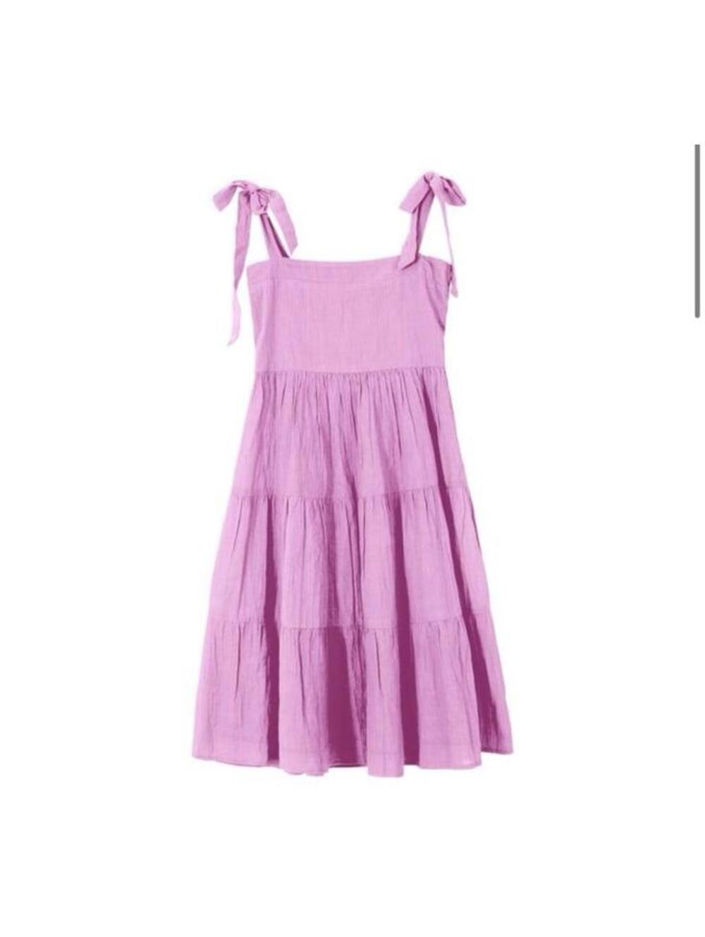 PQ Swim Girls Pink Mocked Tie Tiered Dress Sz M EUC